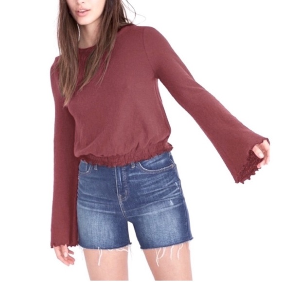 Madewell Tops - Madewell Texture and Thread Pink Bell Sleeve Smocked Shirt Size L